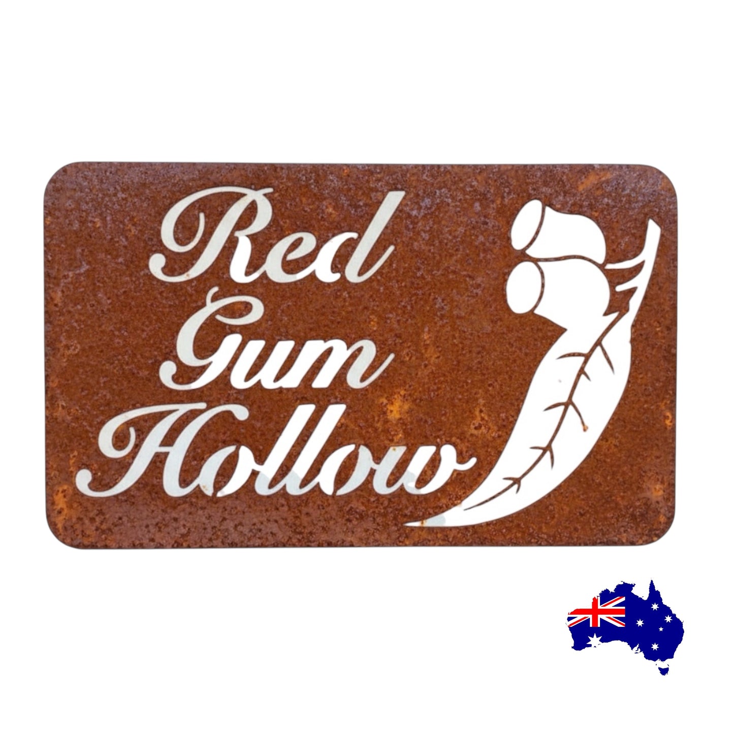Custom Australian Gum Nut Property Sign - Red Gum Hollow - Rusty Metal Steel Sign - Australian Made
