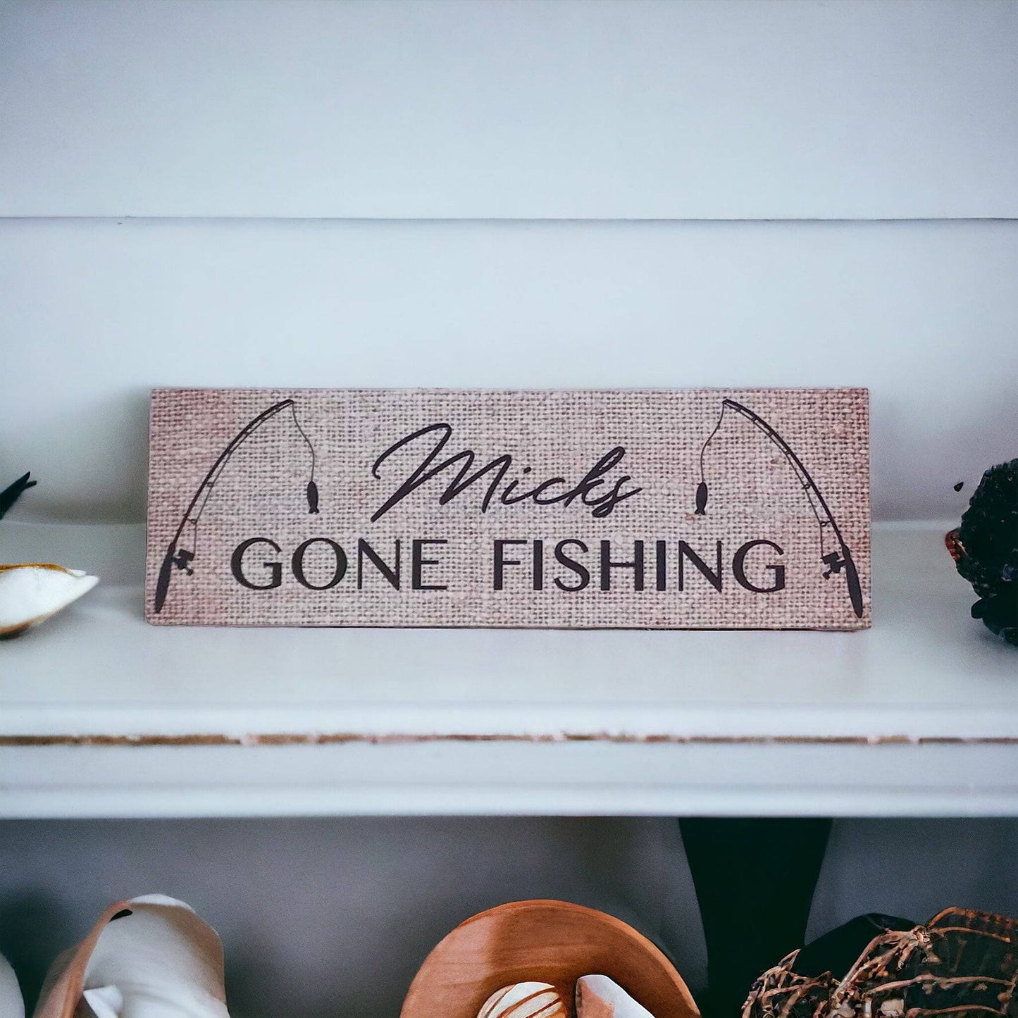 Gone Fishing Vintage Hesh Custom Sign - The Renmy Store Homewares & Gifts 