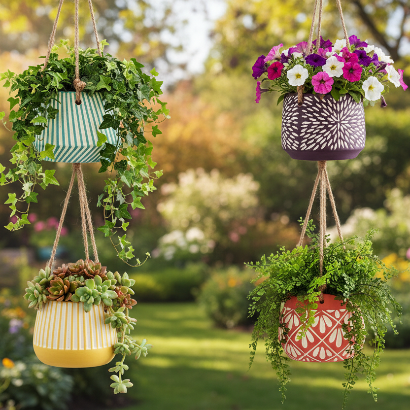 Hanging Planter Pot - 4 Colours Purple Yellow Green Orange