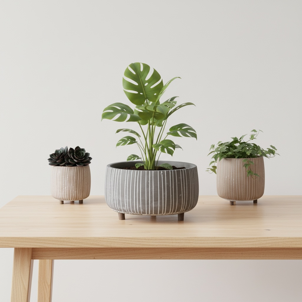 Cement Planter Pot with Legs - Natural Earth Tones 4 Sizes