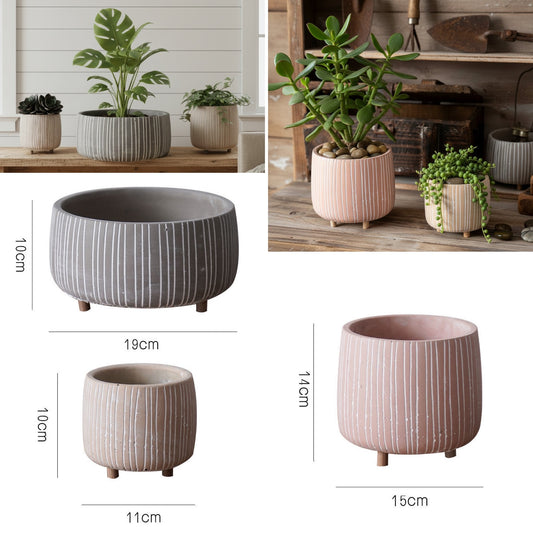Cement Planter Pot with Legs - Natural Earth Tones 4 Sizes