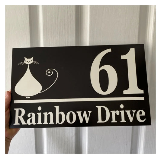 Personalised Cat House Number Address Sign | Classic Black & White | Outdoor Aussie Made