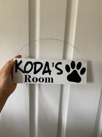Dog Kennel Sign Custom Personalised - Classic Black White Paw