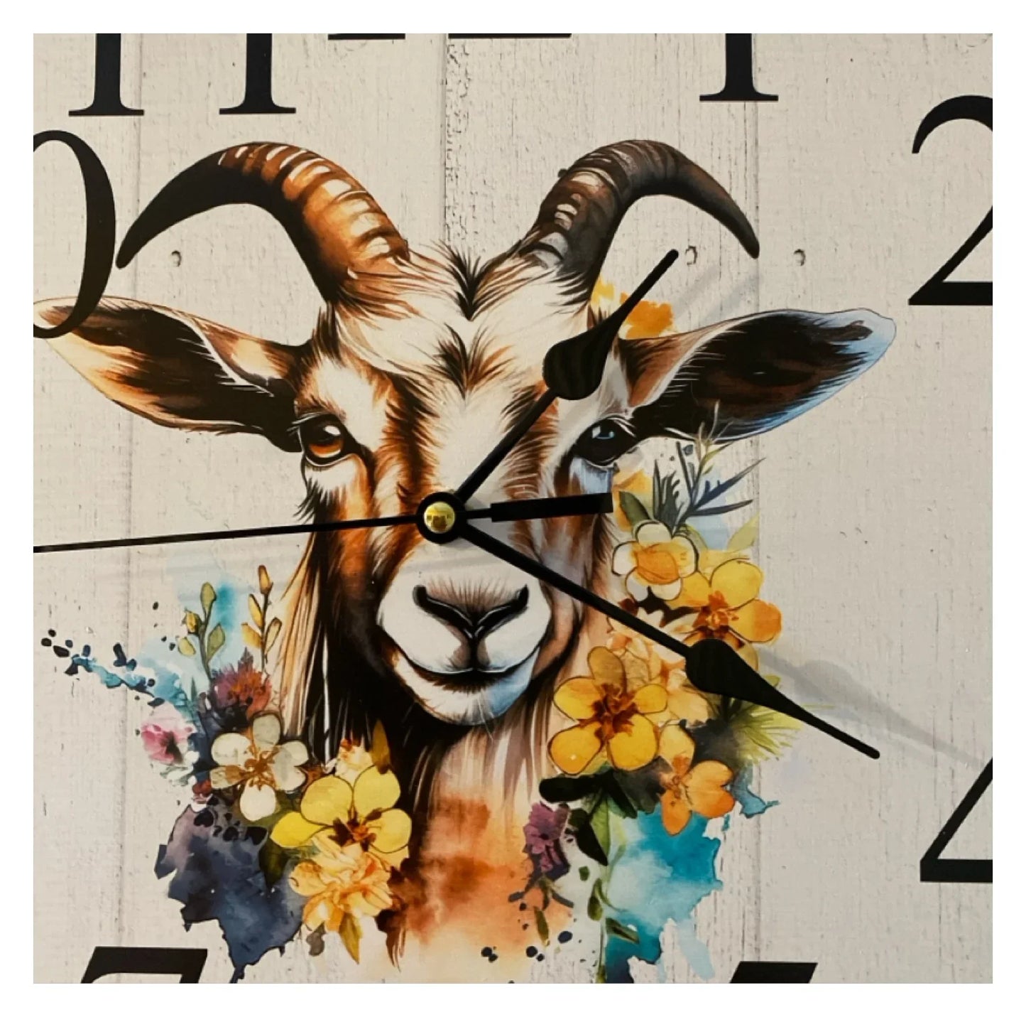 Clock Wall Goat Floral Blue 30cm or 60cm Aussie Made