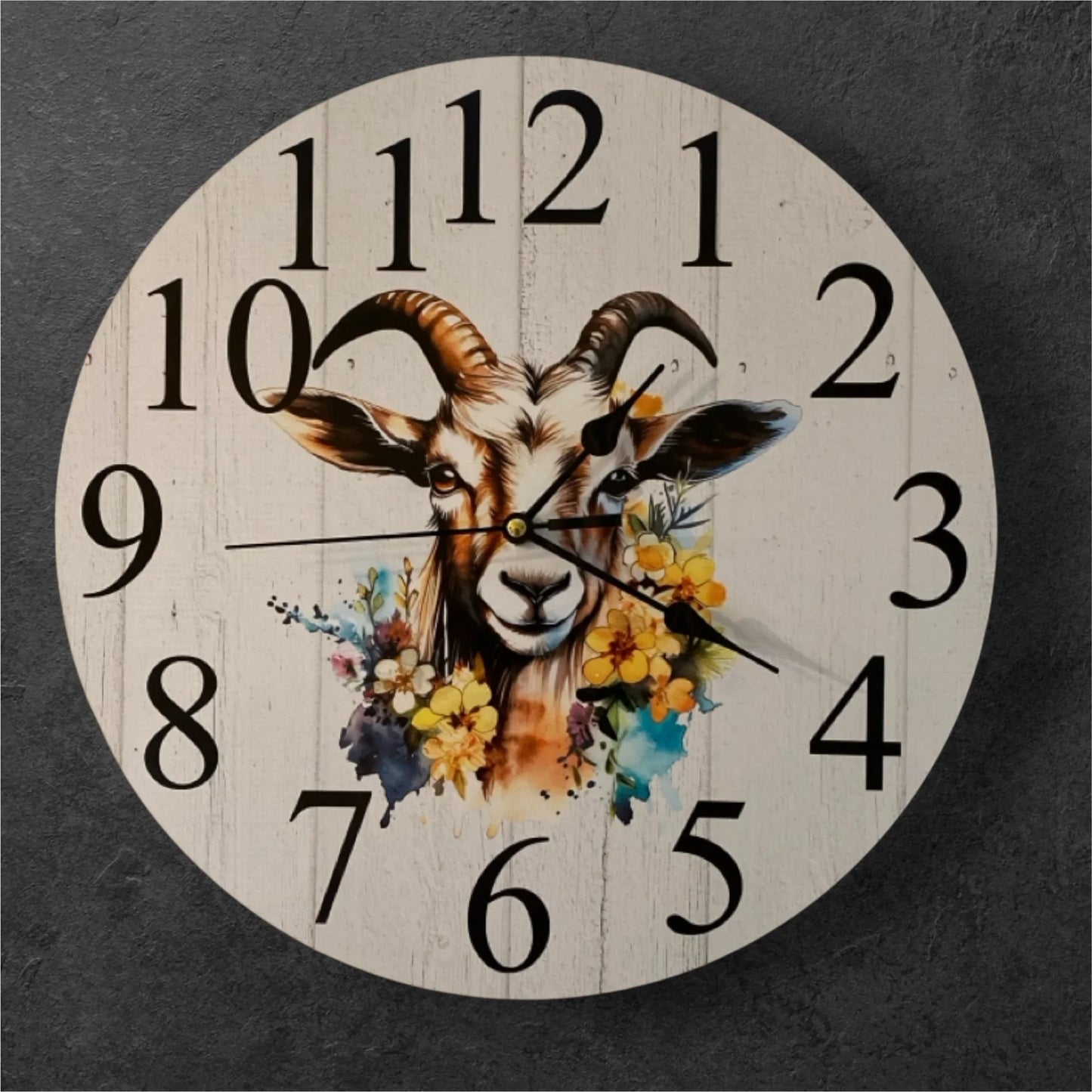 Clock Wall Goat Floral Blue 30cm or 60cm Aussie Made