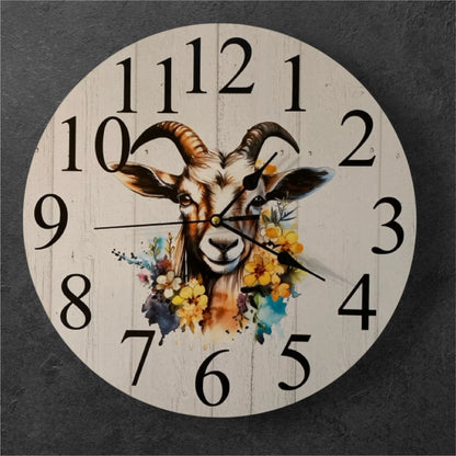 Clock Wall Goat Floral Blue 30cm or 60cm Aussie Made