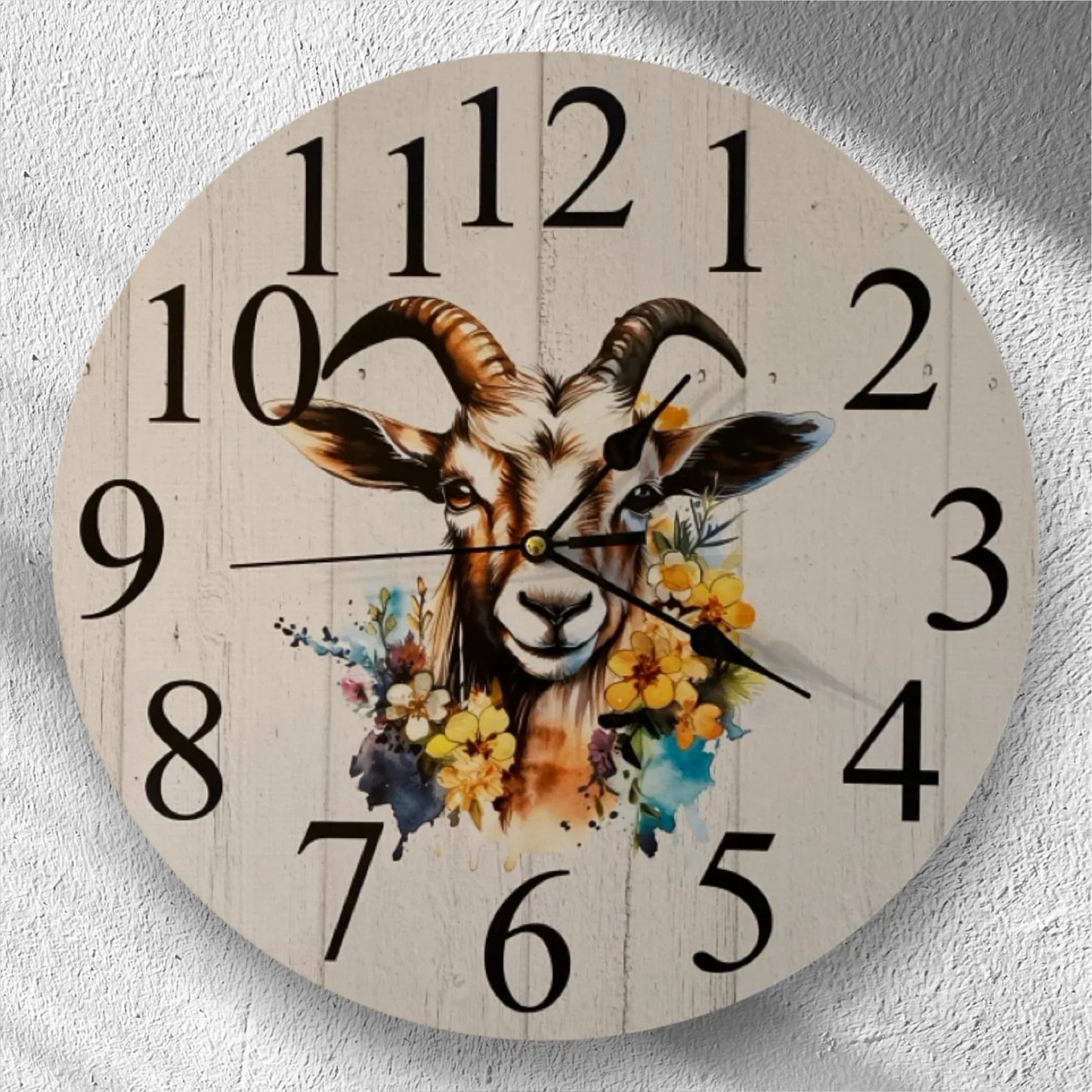 Clock Wall Goat Floral Blue 30cm or 60cm Aussie Made