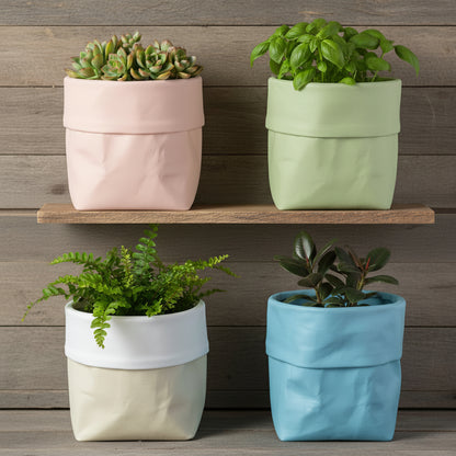 Rustic Bag Planter Pot - Ceramic Paper Bag Flower Pot