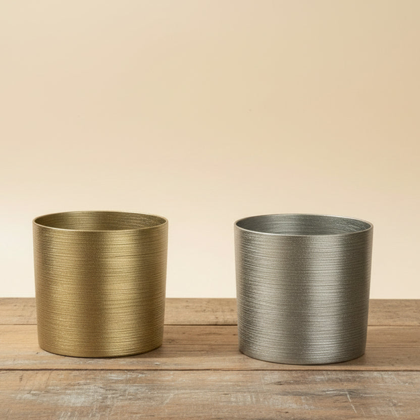 Gold Silver Planter Pot - Metallic Garden Flower Pot