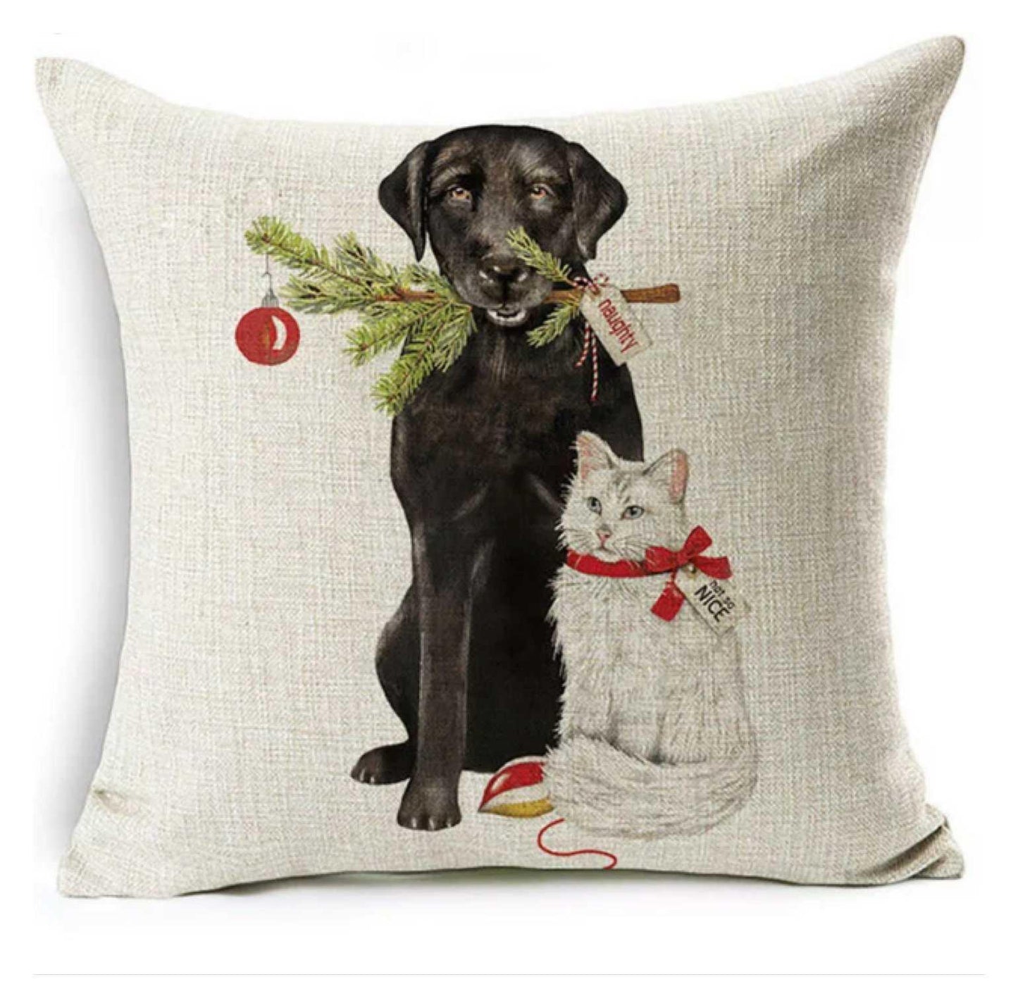 Cushion Pillow Dog Cat Naughty & Nice Christmas - The Renmy Store Homewares & Gifts 