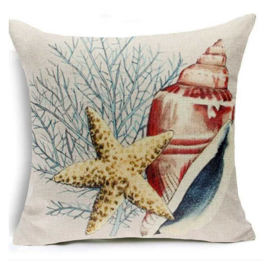 Cushion Cover Sea Shell Coral Starfish - The Renmy Store Homewares & Gifts 