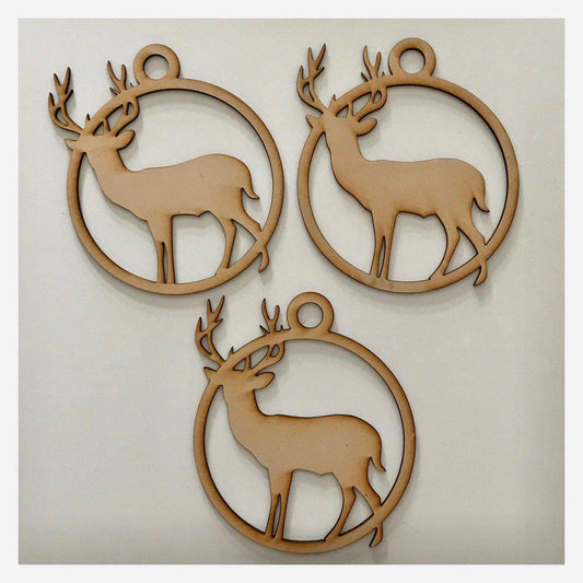 Stag Deer Hanging Decoration Set of 3 Plain DIY Raw MDF Timber - The Renmy Store Homewares & Gifts 