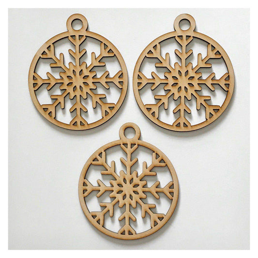 Snowflake Star Christmas Hanging Decoration Set of 3 Plain DIY Raw MDF Timber - Design 2 - The Renmy Store Homewares & Gifts 