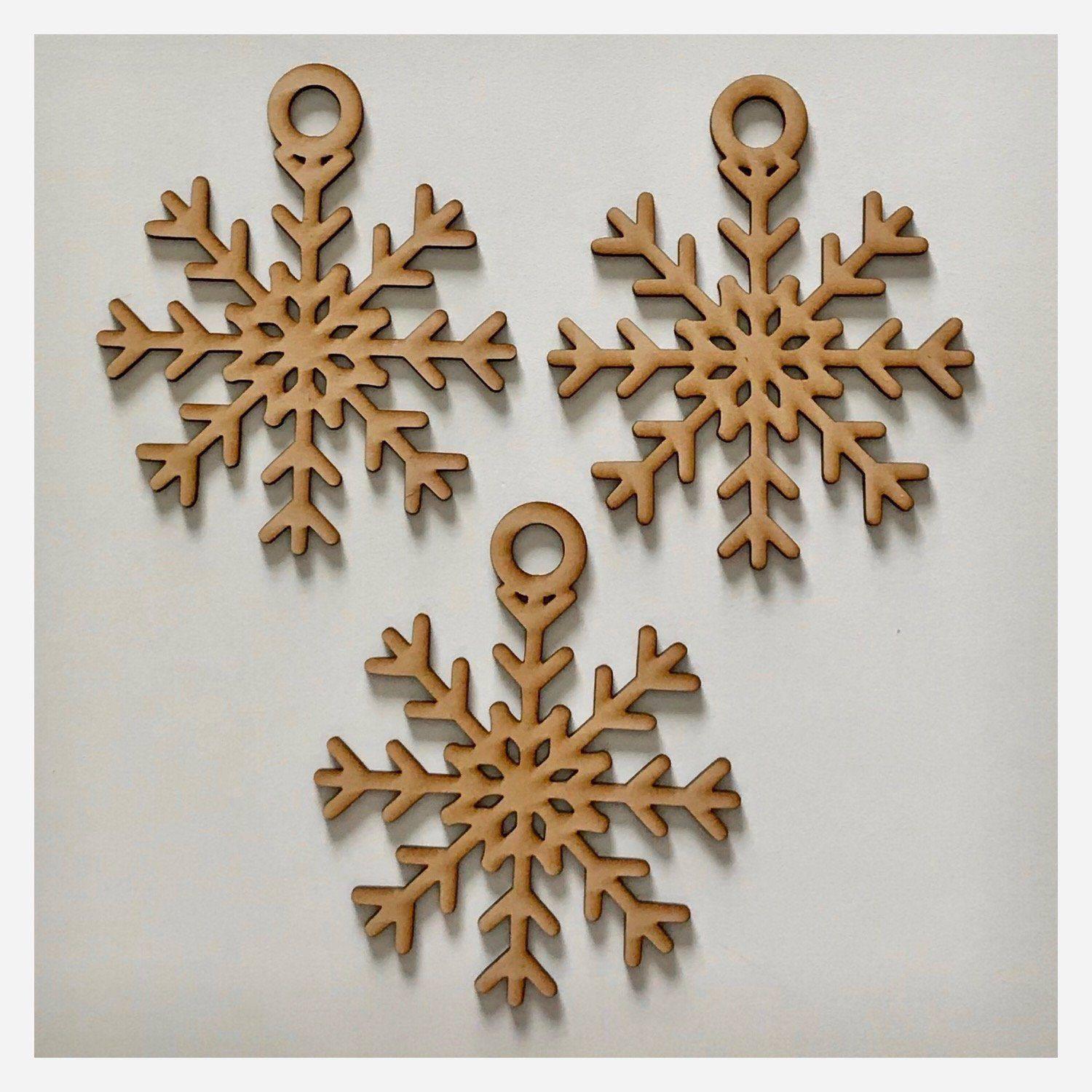 Snowflake Star Christmas Hanging Decoration Set of 3 Plain DIY Raw MDF Timber - The Renmy Store Homewares & Gifts 