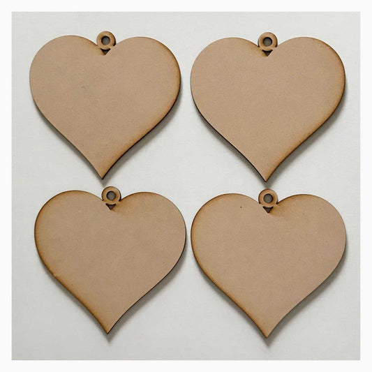 Heart Love Wedding Hanging Decoration Set of 4 Plain DIY Raw MDF Timber Art - The Renmy Store Homewares & Gifts 