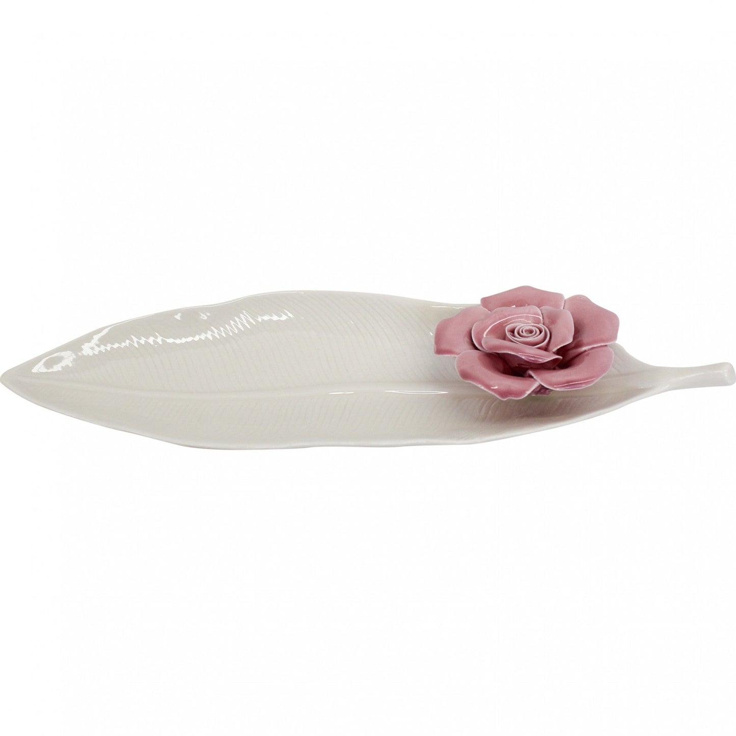 Leaf Plate White with Pink Flower - The Renmy Store