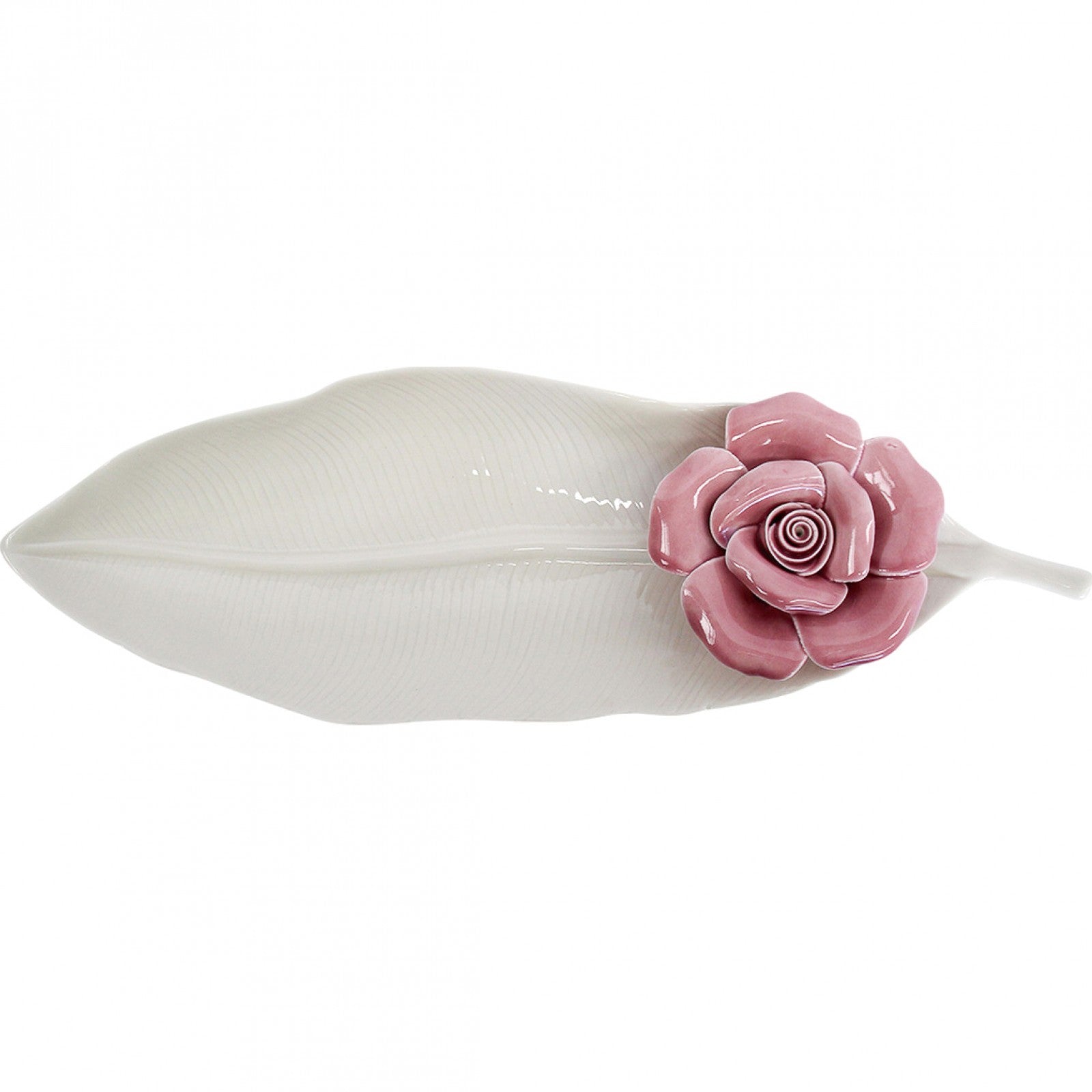 Leaf Plate White with Pink Flower - The Renmy Store