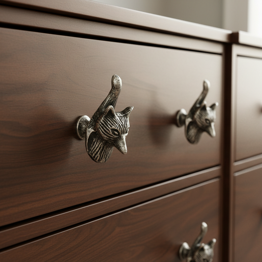 Cabinet Knob Set of 2 | Silver Fox Metal Drawer Pull Vintage