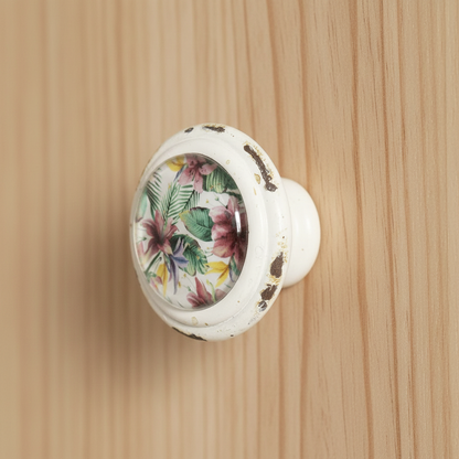 Cabinet Knob Set of 2 | Tropical Paradise Metal & Glass Drawer Pull