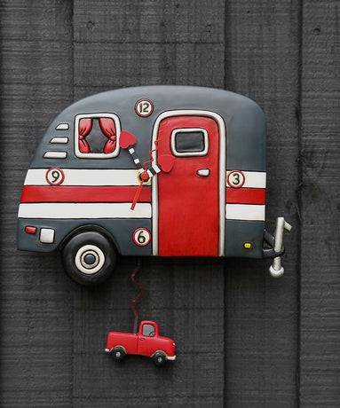 Clock Wall Happy Camper Caravan Grey Allen Designs Pendulum - The Renmy Store Homewares & Gifts 