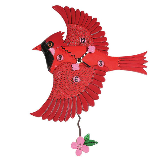 Clock Wall Bird Cardinal Red Funky Allen Designs Pendulum - The Renmy Store Homewares & Gifts 