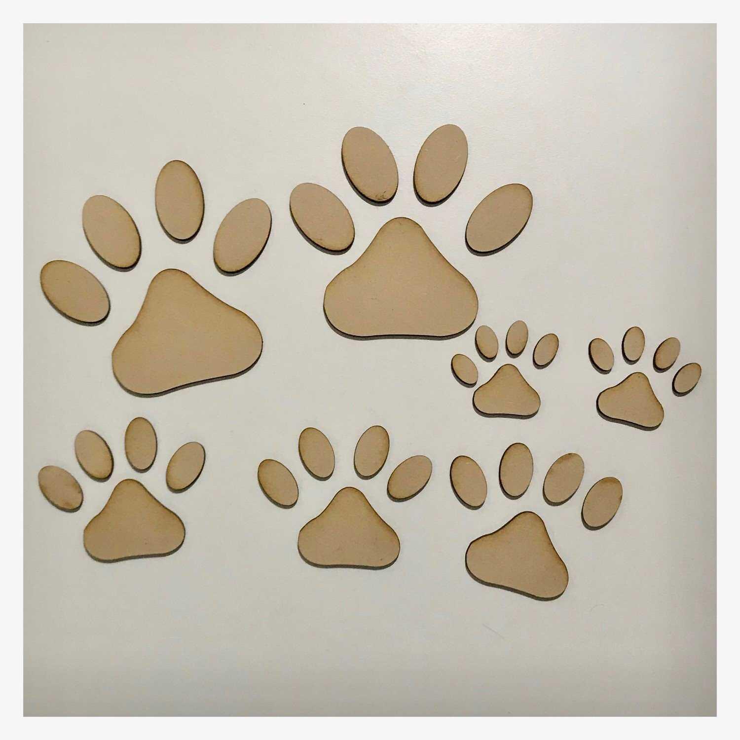 Paw Print Set of 7 Dog DIY Raw MDF Timber - The Renmy Store Homewares & Gifts 