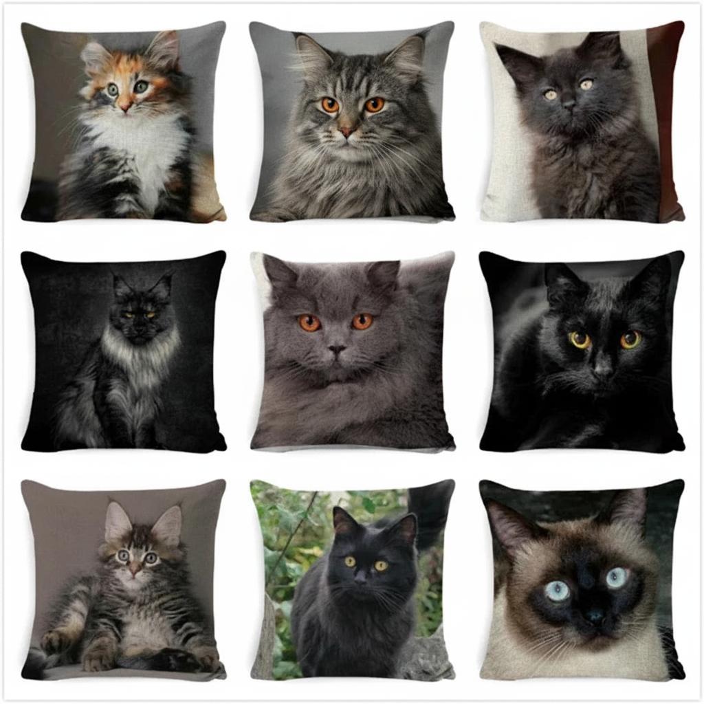 Cushion Cover Cats & Kitty | Cat Lover Decorative Throw Pillow Cotton Linen