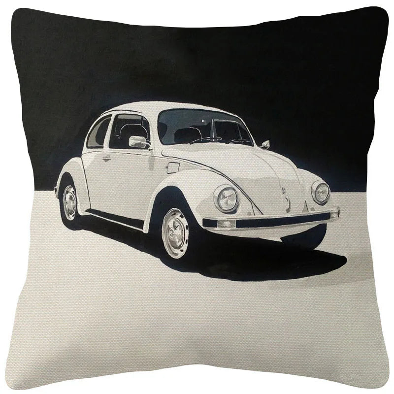 VW Beetle & Kombi Van Cushion Cover | Retro Vintage Car Art | Linen or Plush | 45x45cm