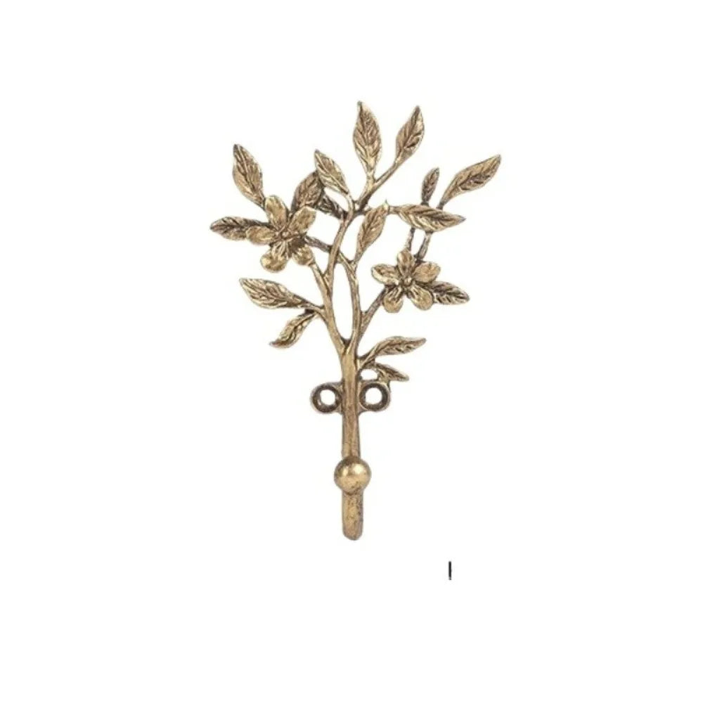 Golden Leaf & Blossom Wall Hook | Vintage Botanical Decorative Hanger