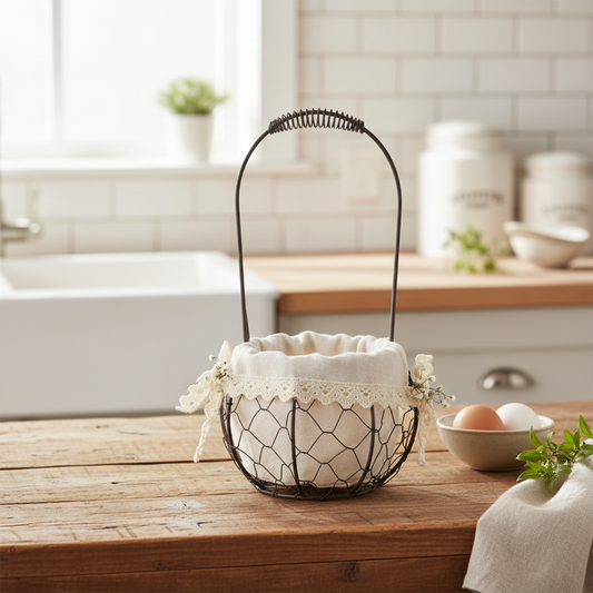 Round Wire Basket | Egg Vegetable Garden Storage | Home Kitchen Bathroom Office