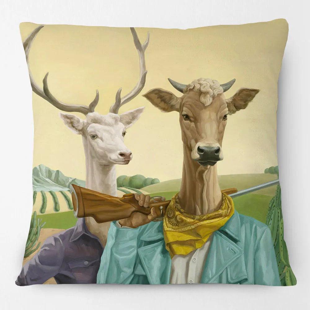 Funny Farm Animal Portrait Cushion Cover 45x45cm | Cow Sheep Horse Pig Chicken Rabbit Painting Pillow Cover | Country Farmhouse Decor