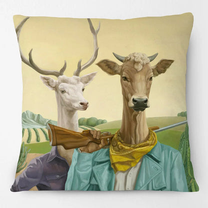 Funny Farm Animal Portrait Cushion Cover 45x45cm | Cow Sheep Horse Pig Chicken Rabbit Painting Pillow Cover | Country Farmhouse Decor