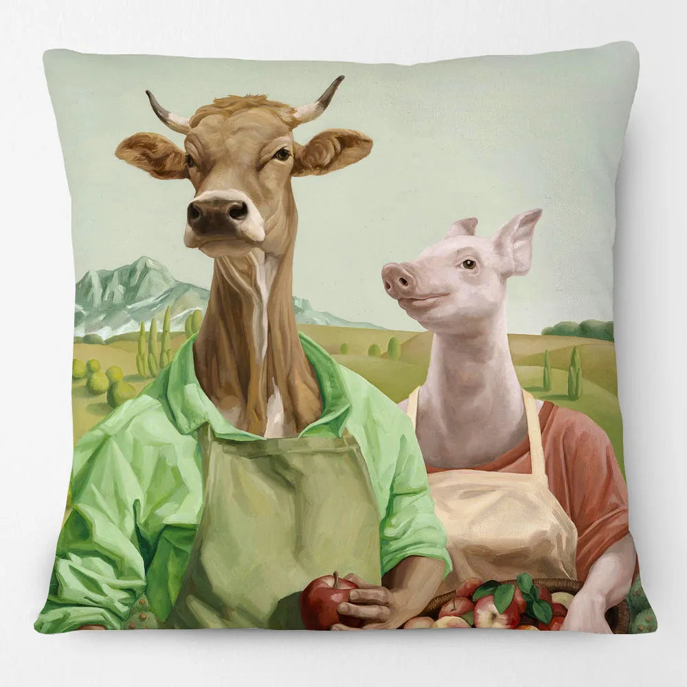 Funny Farm Animal Portrait Cushion Cover 45x45cm | Cow Sheep Horse Pig Chicken Rabbit Painting Pillow Cover | Country Farmhouse Decor