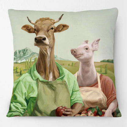 Funny Farm Animal Portrait Cushion Cover 45x45cm | Cow Sheep Horse Pig Chicken Rabbit Painting Pillow Cover | Country Farmhouse Decor