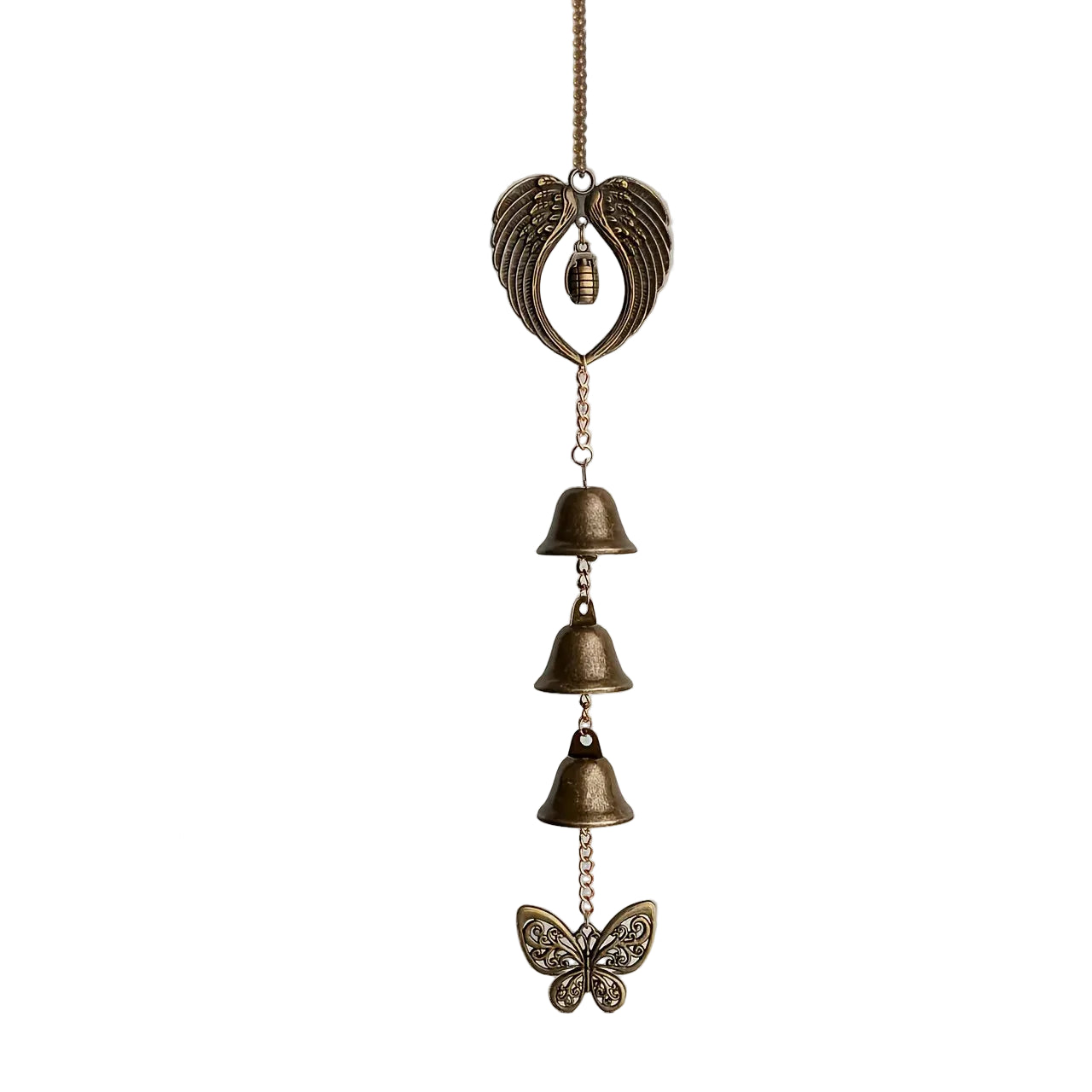 Metal Hanging Wind Chime Bell Angel Wing Butterfly 32cm Long Memorial Gift