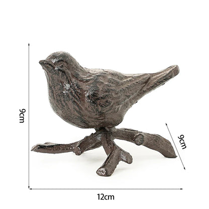 Cast Iron Wren Bird Sculpture | Rustic Bird Ornament on Branch | Farmhouse Garden & Home Decor | White or Brown