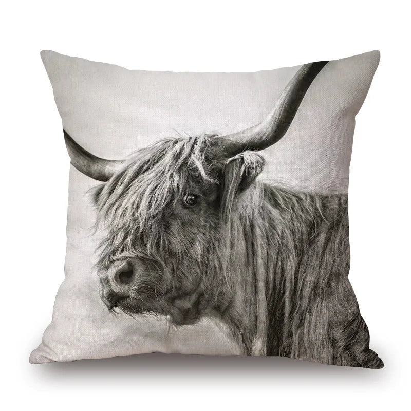 Highland Cow Cushion Cover 45x45cm | Scottish Cattle Photo Print Pillow Cover | Rustic Country Farmhouse Decor