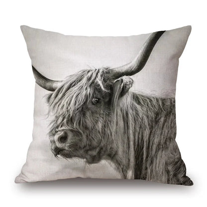 Highland Cow Cushion Cover 45x45cm | Scottish Cattle Photo Print Pillow Cover | Rustic Country Farmhouse Decor