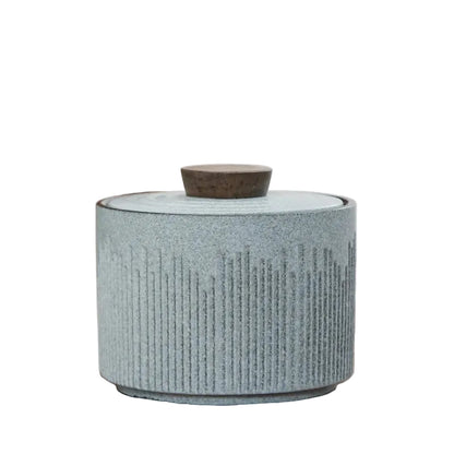 Ceramic Tea Caddy Jar with Walnut Wood Lid | Sealed Storage Jar for Tea, Coffee & Spices | Japandi Kitchen Decor | 3 Colours