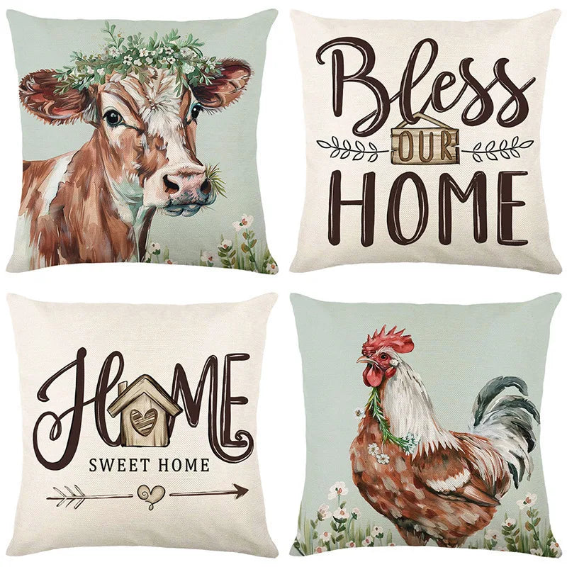 Cushion Cover Bless Home Chicken Rooster Cow Country | 3 Sizes 4 Designs