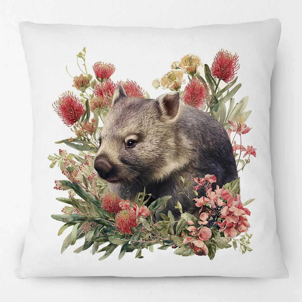 Australian Wombat Cushion Cover | Native Wildflowers Bottlebrush Banksia | 12 Designs | Aussie Gift