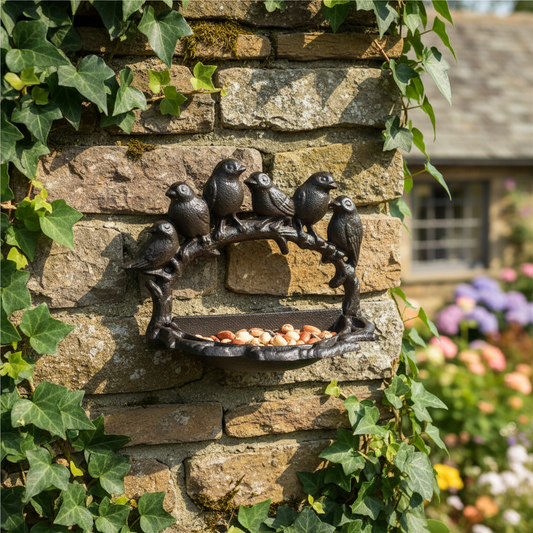 Cast Iron Bird Feeder Wall or Table | Rustic Antique 14x16.5x8.8cm