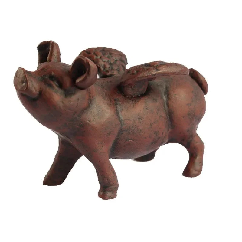 Flying Pig Ornament Vintage Brown Cast Iron