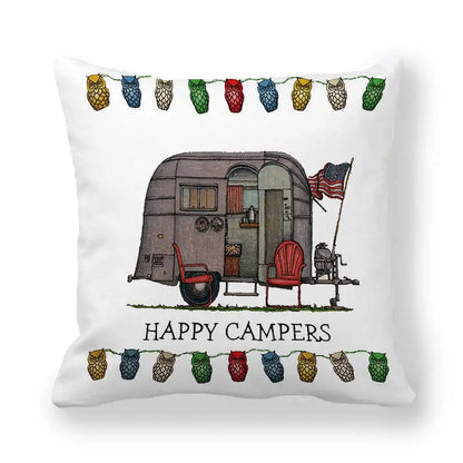 Happy Campers Cushion Cover Camping Caravan Motorhome