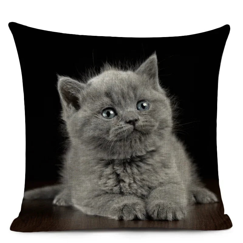 Cat Portrait Linen Cushion Cover | Realistic Photo Print | Cat Lover Gift