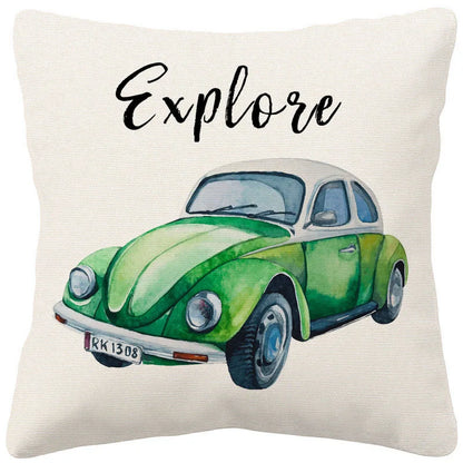 VW Beetle & Kombi Van Cushion Cover | Retro Vintage Car Art | Linen or Plush | 45x45cm