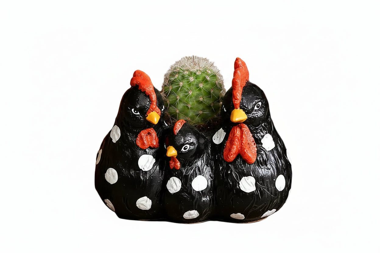 Polka Dot Chicken Planter Pot | Black or White | Resin Succulent Planter | Farmhouse Decor