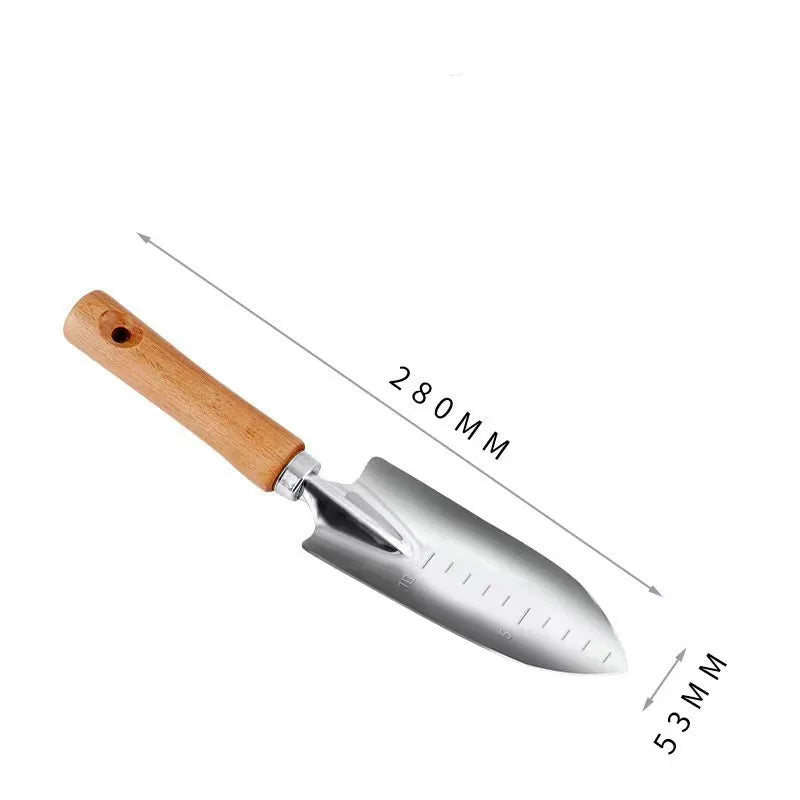 Garden Tool Set | Stainless Steel Wood Handle Trowel Rake Weeder Set of 4