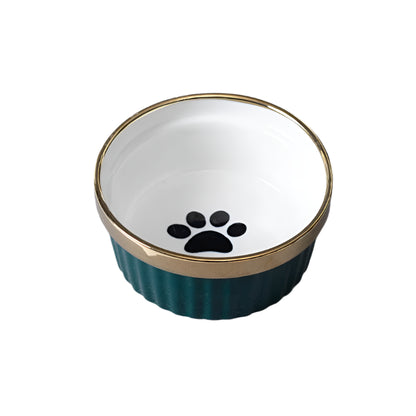 Cat Bowl with Stand Gold Green