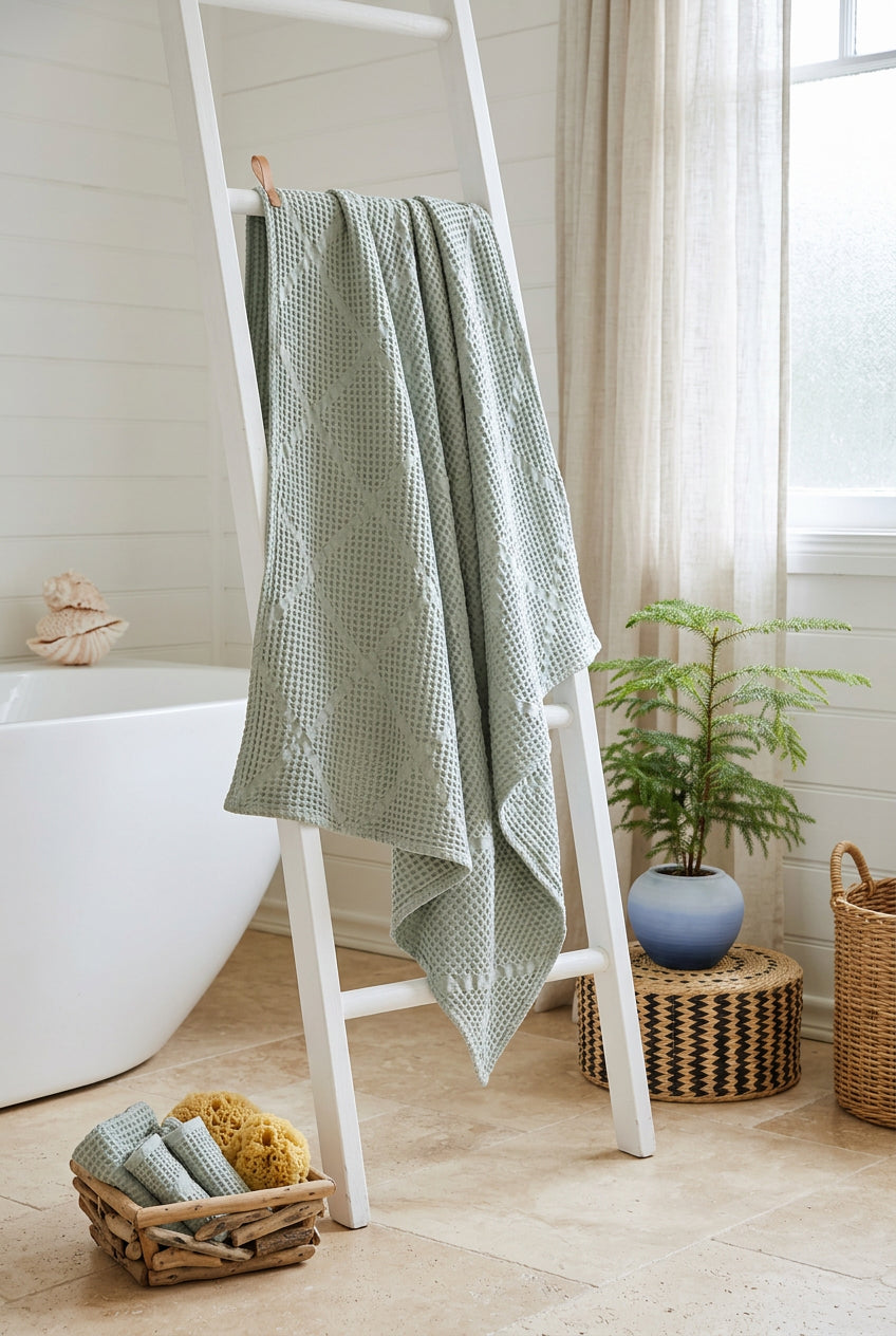 Cotton Waffle & Twill Bath Towel | 70 x 140cm | Textured Woven Designs